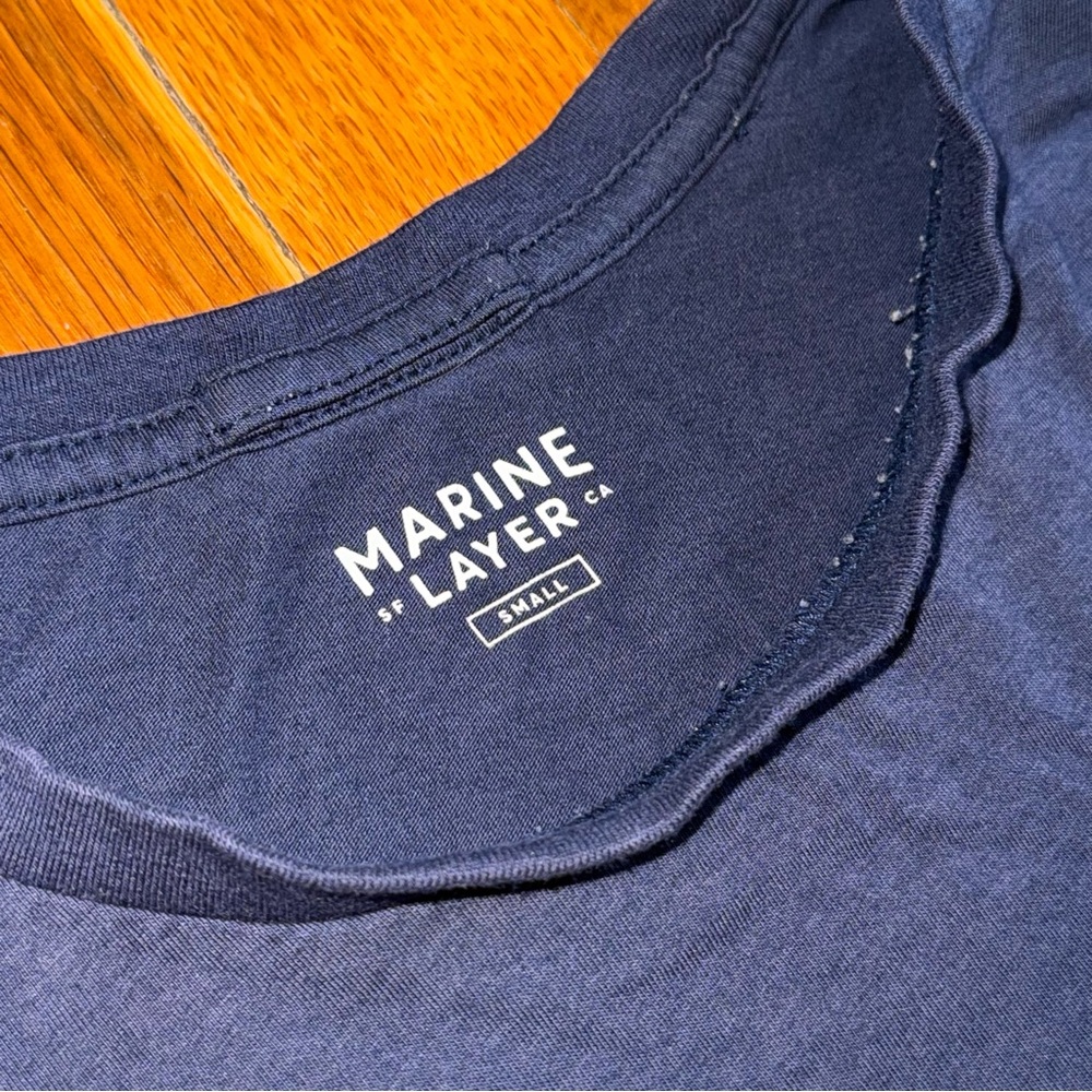 MARINE LAYER Signature Pocket Tee Short Sleeve Navy Print size Small - Picture 4 of 5